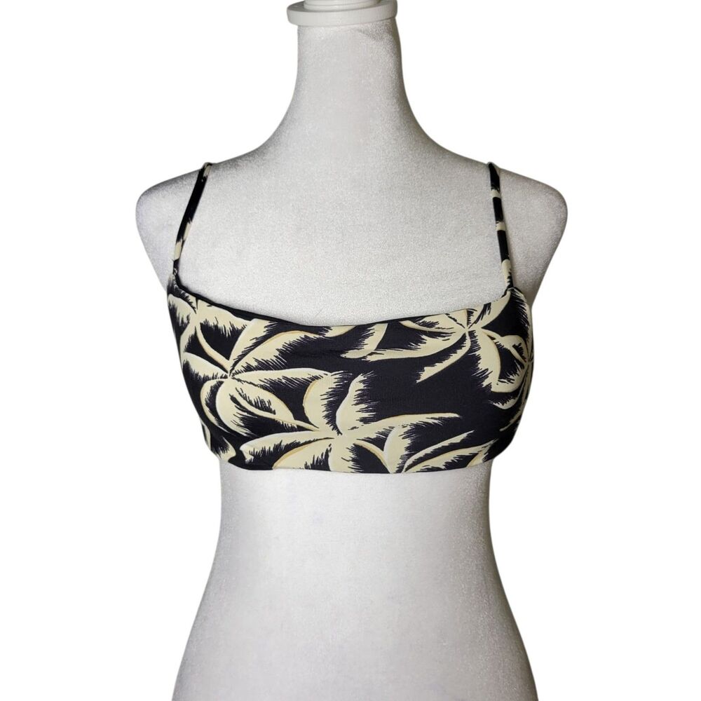 NWT Billabong Palm Side Bralette Bikini Top M/10 Black Cream Tropical Palm Tree